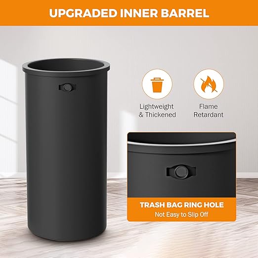 BEAMNOVA 16.5 Gallon Trash Can Black Open Top Large Outdoor Indoor Commercial Stainless Steel Industrial Waste Basket Container, Metallic Garbage Enclosure with Lid