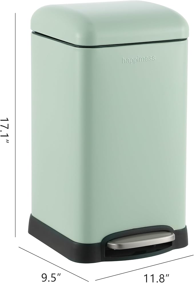 happimess HPM1012I Betty Retro Mini 3.2-Gallon Step-Open Trash Can, Fingerprint Resistant, Modern, Minimalistic for Home, Kitchen, Laundry Room, Office, Bedroom, Bathroom, Pistachio Gelato