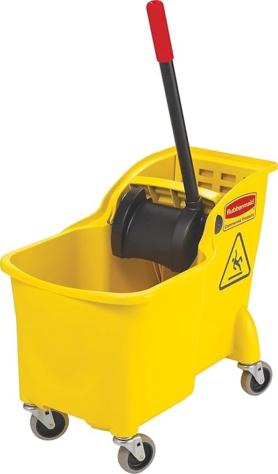 Rubbermaid Commercial Products 31 QT Tandem Mop Bucket and Wringer Combo on Wheels, Yellow, for Floor Cleaning/Wet Mopping