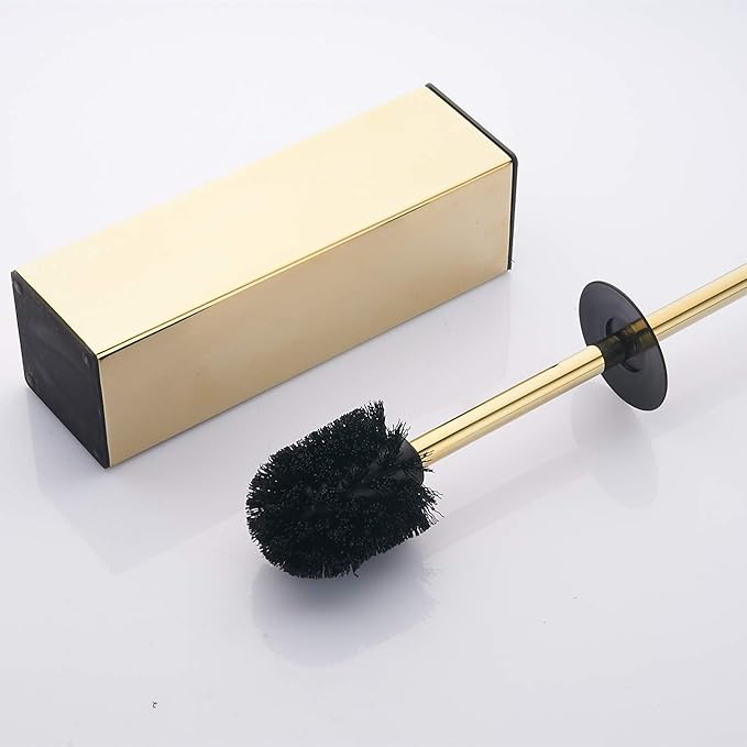 BGL Freestanding Solid Stianless Steel 304 Toilet Bowl Brush and Holder for Bathroom Storage and Organization - Space Saving, Sturdy, Deep Cleaning, Covered Brush (Gold)
