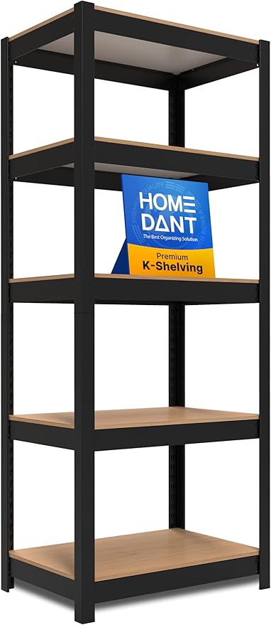 HOMEDANT House Black 5 Tier 24.4" W Laminated Metal Shelving Unit Adjustable Storage Utility Rack Heavy Duty Shelves Organization Multipurpose Shelf Kitchen Garage Pantry Closet 1 Pack