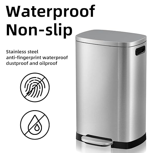 13 Gallon Trash Can with Lid, 50L Fingerprint Proof Stainless Steel Kitchen Trash Can with Removable Inner Bucket and Lid Soft Close, Pedal Rubbish Bin for Home Office