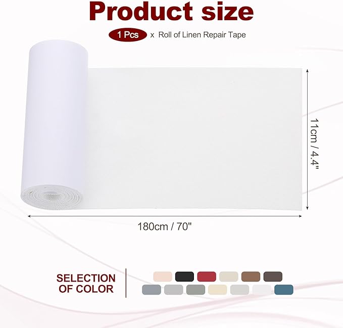 PATIKIL 70x4.4 Inch Linen Repair Tape, Repair Fabric Patch Self Adhesive Couch Patch Line Repair Patch for Furniture Sofa Car Seats Office Chairs, White