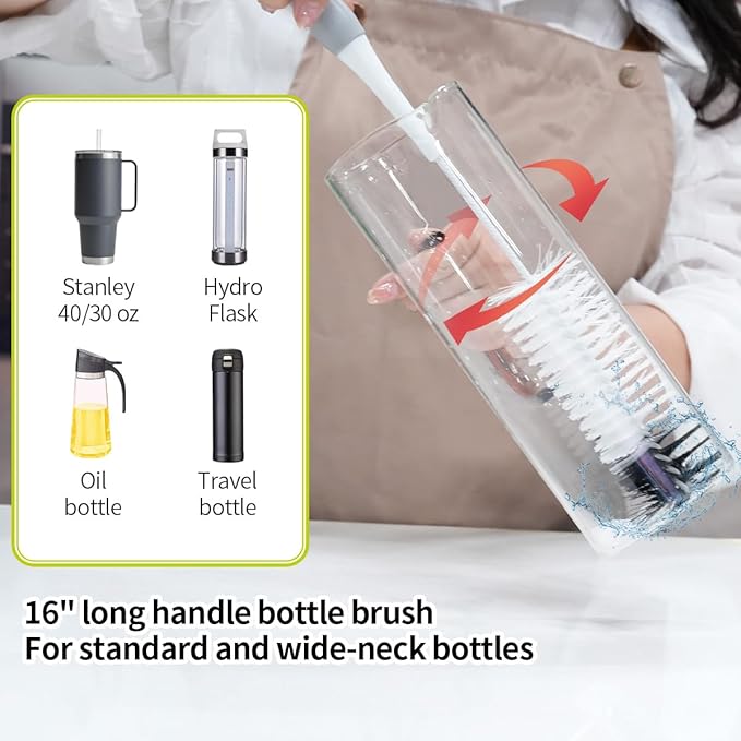 Bottle Cleaner Brush Set - Long Handle Bottle Brushes for Cleaning Narrow Neck Bottles, Beer, Wine, Baby Bottle, Pipes, Tubes, and Small Bottle