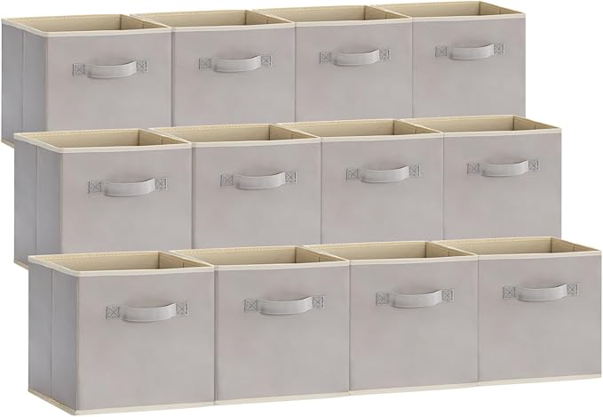 Lifewit 13 Inch Cube Storage Bins, 12 Packs Storage Cubes Foldable Decorative Fabric Storage Baskets for Organizing Home Organizers with Handles for Shelves, Closet, Light Gray, Large