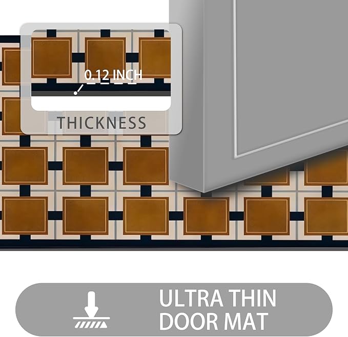 Ultra Thin Door Mat Indoor Entrance, 1/10 in Thin Door Mats for Inside Entry, Non-Slip Rubber Backing Washable Doormat, Fade Resistant, Absorbent, Low Profile Dirt Trapper, 30"X17",Khaki Checkered
