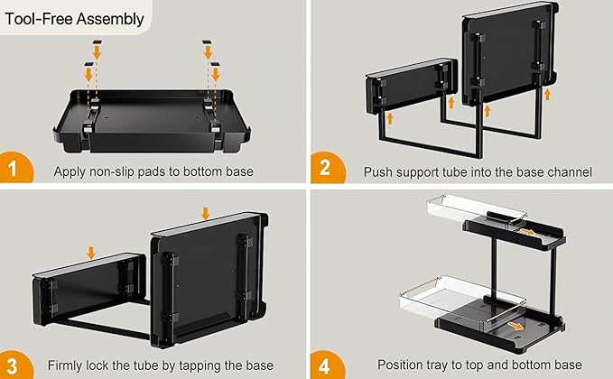 heart & home 1-Pack Under Sink Storage Organizer for Kitchen & Bathroom Cabinets with Removable Washable Tray, Tool-Free Assembly – Multi-Purpose for Kitchen Countertop, Vanity, & Laundry Room，Black