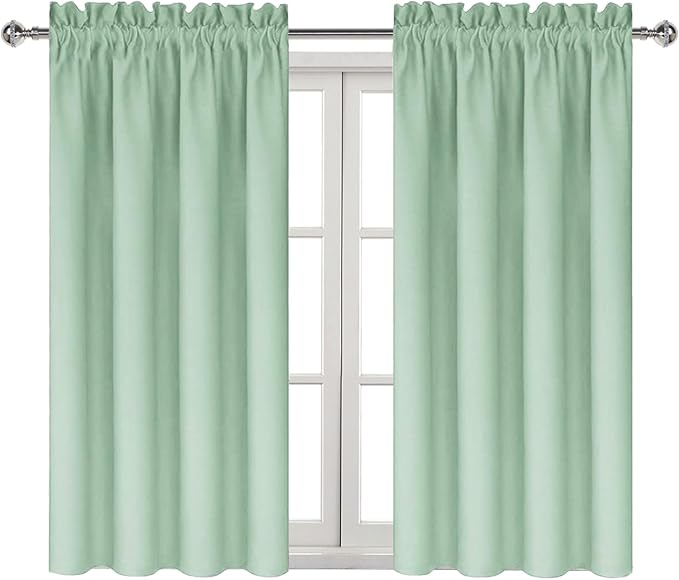 DWCN Blackout Curtains Room Darkening Thermal Insulated Bedroom Curtains Window Curtain Panels, 42 x 54 inches Long, Set of 2 Light Green Rod Pocket Drapes
