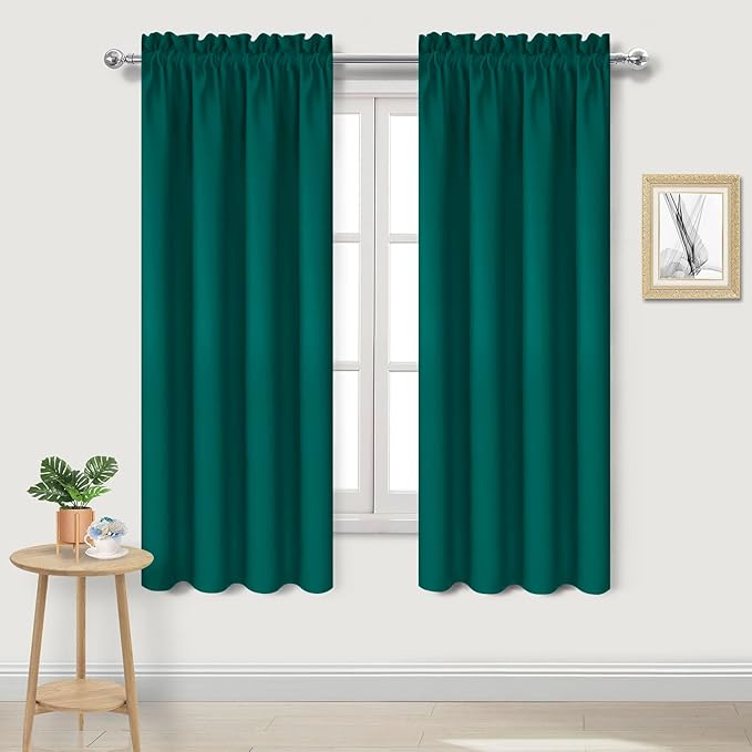 DWCN Blackout Curtains Thermal Insulated, Energy Saving & Noise Reducing Bedroom and Living Room Curtains, Hunter Green, W 42x L 63 Inch, Set of 2 Rod Pocket Curtain Panels