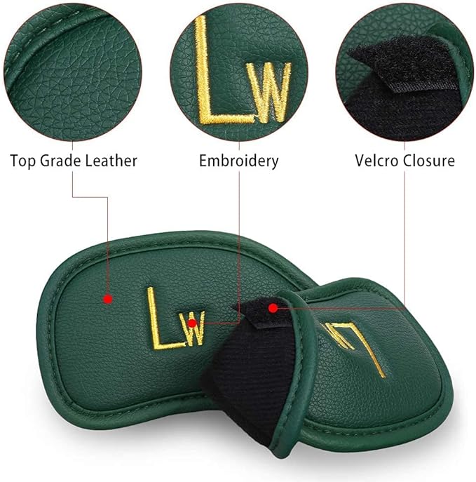 CRAFTSMAN GOLF 12pcs or 1pc Thick Synthetic Leather Golf Iron Head Covers Set Headcover Fit All Brands Callaway Ping Taylormade Cobra Etc. Also Custom Name