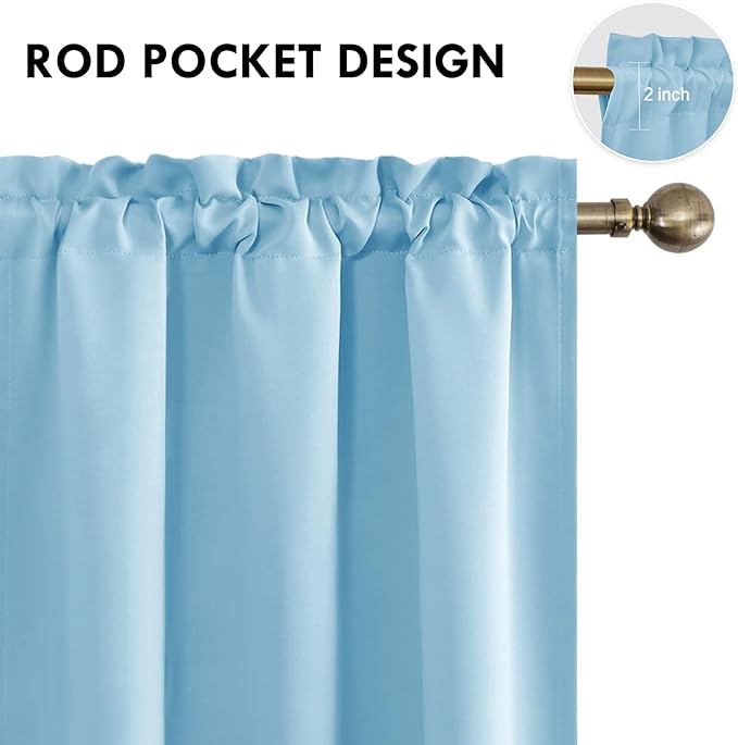 DWCN Blackout Curtains for Bedroom – Thermal Insulated Energy Saving Drapes for Living Room, Light Blue, W 38 x L 84 Inch, Set of 2 Rod Pocket Curtain Panels