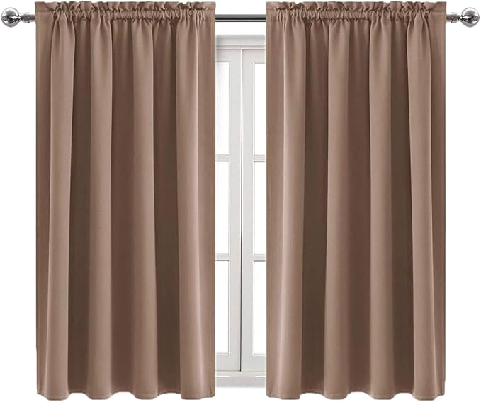 DWCN Blackout Curtains Room Darkening Thermal Insulated Bedroom Curtains Window Curtain Panels, 42 x 45 inches Long, Set of 2 Khaki Rod Pocket Drapes