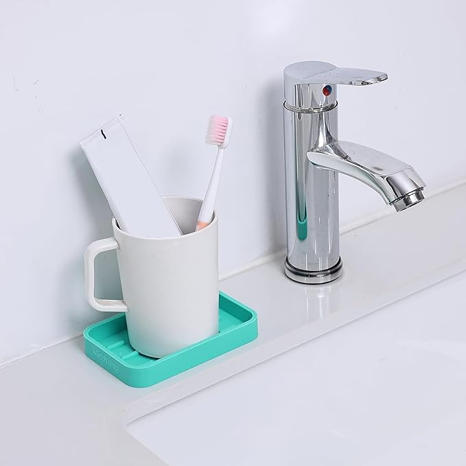 Silicone Kitchen Sink Organizer Tray for Multiple Usage,Easy Clean Sponges Holder for Kitchen Bathroom Counter or Sink,Dish Soap Dispenser,Scrubber,Bottle,Cup Mint 4.9”x 3.2”