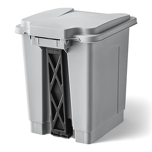 PRO&Family Step-On Trash Can with Lid, Plastic Waste Bin, Foot Pedal Operation (Gray, 4 Gallon)