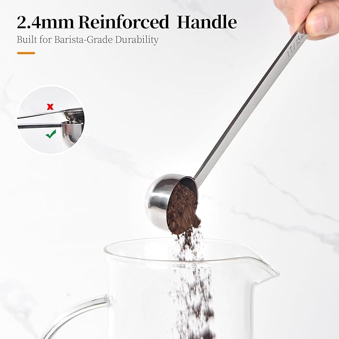Long Handle Coffee Scoop: 8.3 Inch 18/8 Stainless Steel 1 Tablespoon Metal Measuring Spoon Tbsp Scoop for Coffee Beans, Grounds Coffee, Coffee Powder, Tea, Tall Jars (1Tbsp/15ml)