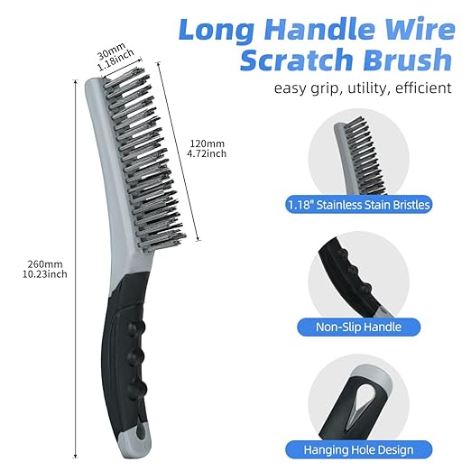 7 PCS Wire Brush Set, Brass Wire Brush and Stiff Bristle Metal Brush with Handle, Heavy Duty Stainless Steel Wire Brushes for Cleaning Rust, Paint Removal, Grill, Welding Slag