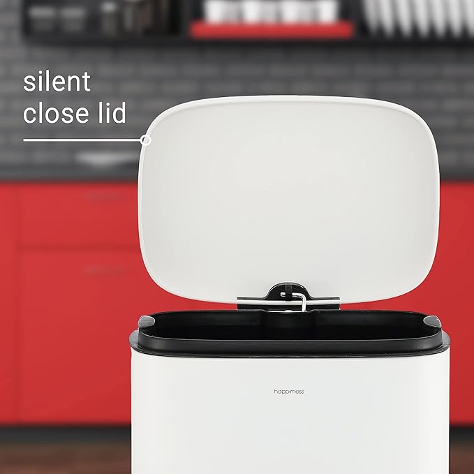 happimess HPM1011C Curtis 8-Gallon Step-Open Trash Can with Soft-Close Lid, Modern, Minimalistic, Fingerprint Proof for Home, Kitchen, Laundry Room, Office, Bedroom, Bathroom, White