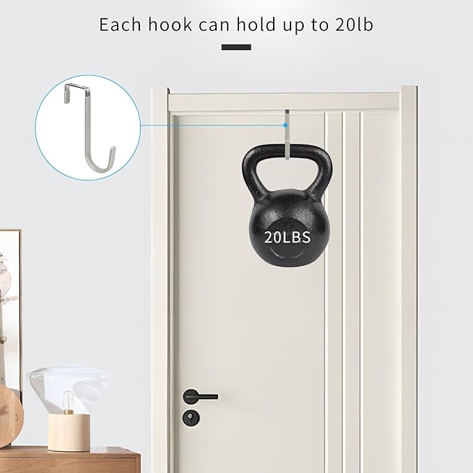 FYY Over The Door Hooks, 4 Pack Door Hangers Hooks with Rubber Prevent Scratches Heavy Duty Organizer Hooks for Living Room, Bathroom, Bedroom Hanging Clothes, Towels, Hats, Coats, Bags Grey