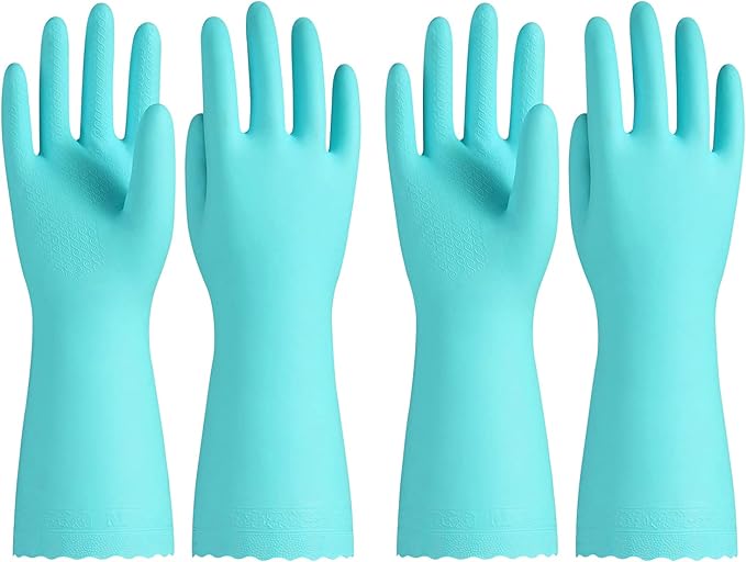 PACIFIC PPE 2 Pairs Reusable Dishwashing Cleaning Gloves with Latex Free, Cotton Lining, Kitchen Gloves, Green, Large