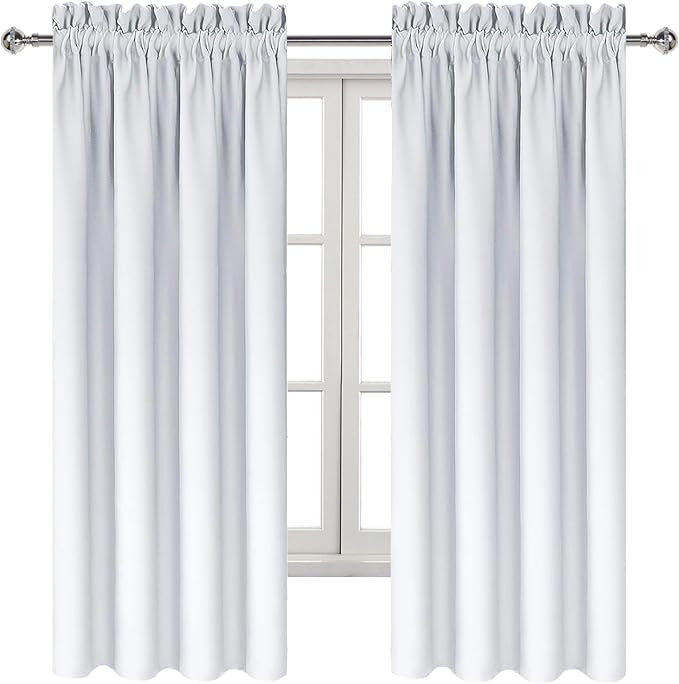 DWCN Blackout Curtains for Bedroom - Thermal Insulated Privacy Energy Saving Rod Pocket Drapes for Living Room, W 38 x L 63 Inch, Greyish White, Set of 2