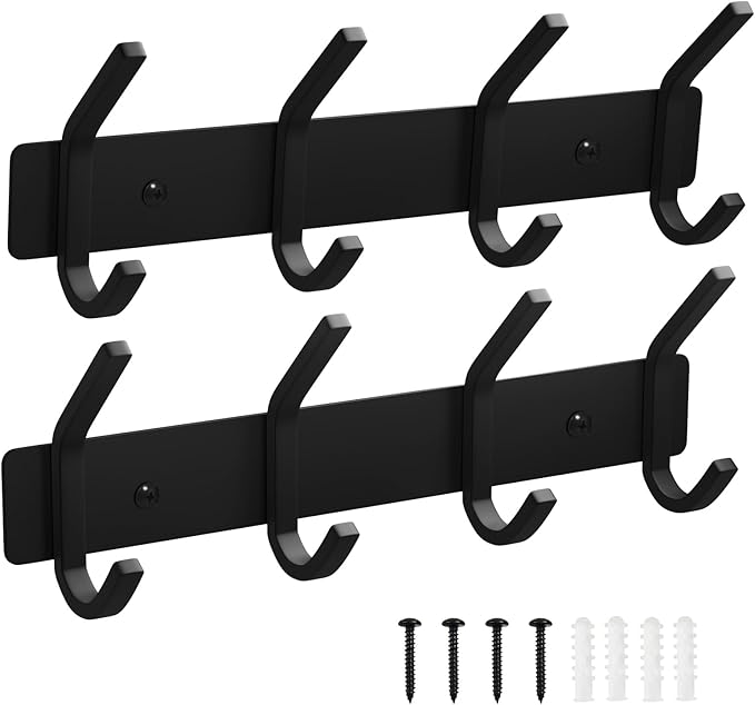 VAEHOLD Wall Hooks, Heavy Duty Aluminum Towel Hooks for Hanging Coat, Hat, Key, Clothes, Closet Hook Wall Mount for Kitchen, Bathroom, Office (“C“ Shape Coat 4 Hooks 2 Pack)