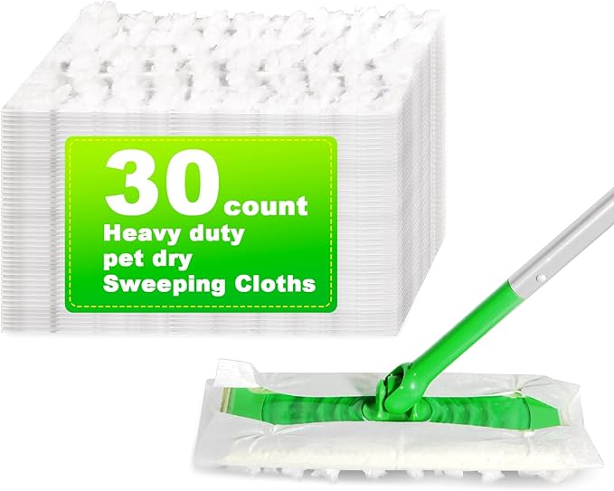 Heavy Duty Dry Sweeping Cloths Pads for Swiffer Sweeper Mop, Disposable Microfiber Duster Mop Pads Refills for Cleaning Hardwood Floor Dust and Pet Hair, 30 Count