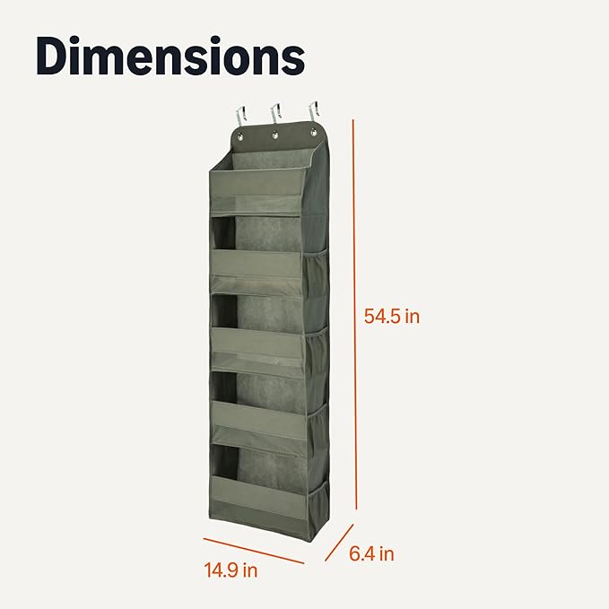 Amazon Basics 5 Tier Over the Door Organizer, Large, 6.4 x 54.5 x 14.9 in, Dark Grey