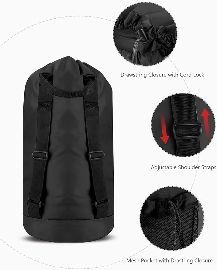 Dalykate Backpack Laundry Bag, Laundry Backpack with Shoulder Straps and Mesh Pocket Durable Nylon Clothes Hamper Bag with Drawstring Closure for College, Travel, Laundromat, Apartment