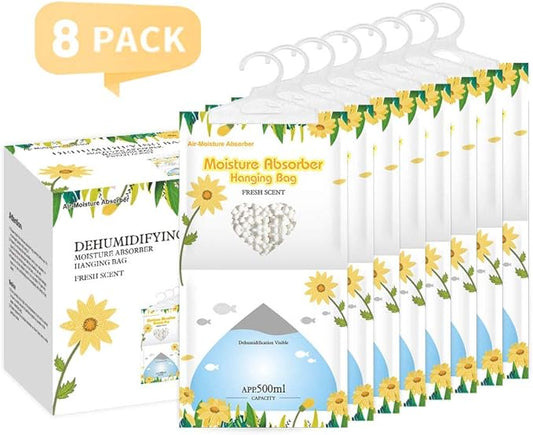 CANAGER Hanging Moisture Absorber, Fresh Scent Moistureproof Desiccant Hanging Bag，Dehumidifier Bag (8 packs) Hanging Closet Dehumidifier Bags, Moisture Absorb 12.5 oz