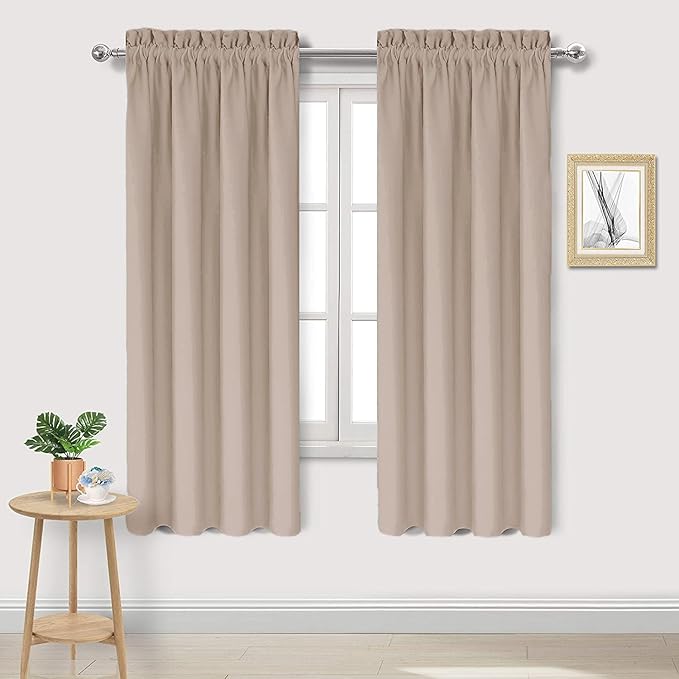 DWCN Blackout Curtains for Living Room Thermal Insulated, Energy Saving & Noise Reducing Bedroom Curtains, Camel, W 42x L 72 Inch, Set of 2 Rod Pocket Curtain Panels