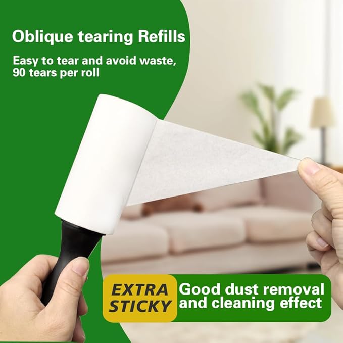 Extra Sticky Lint Roller Refills,Fits Most 3.9"-4" Standard Size Lint Roller with Inner Diameter at 1.5", 8 Pack with 720 Sheets Total, Pet Hair Remover for Clothes, Car, Furniture