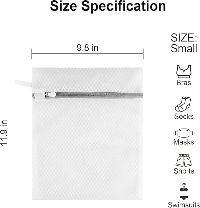 Small Honeycomb Lingerie Bags with Hanging Loop- MDSXO 3 Pack Mesh Laundry Bags for Washing Delicates, White Wash Bags for Socks, Bra, Mask, Baby Clothes 10 * 12 inch [3 Pack]