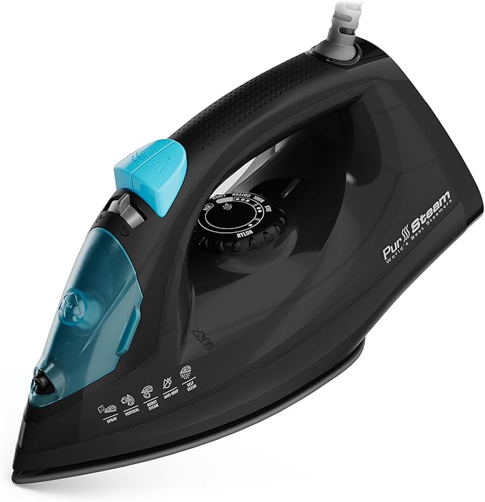 PurSteam Professional 1250W Steam Iron | Powerful Steamer with Burst of Steam & Spray | Non-Stick Soleplate, Easy Temperature Control & Auto Shut-Off
