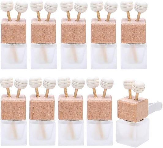 10 Pack,8ml Matte Glass Car Air Freshener Perfume Clip Diffuser,Empty Essential Oil Perfume Vials Diffuser Vent Outlet,Thick Glass Ornament With Wooden Caps,FREE Funnel,Dropper