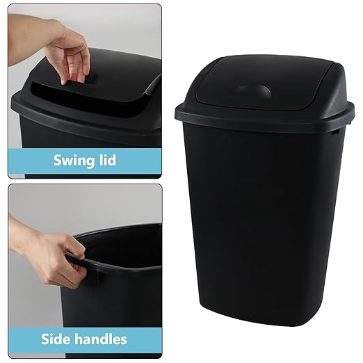 13 Gallon Black Outdoor Garbage Can with Swing Lid, Heavy-Duty Construction Trash Can, 4 Pack