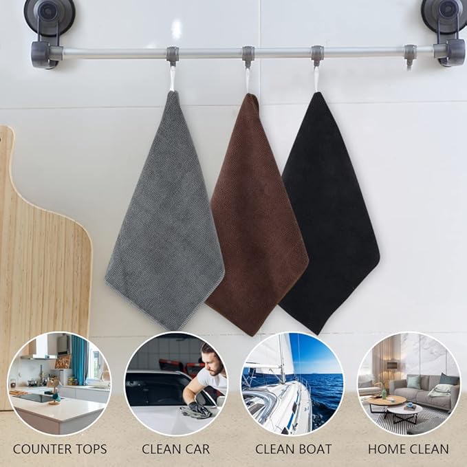 KinHwa Microfiber Dish Cloths for Washing Dishes Ultra Absorbent Dish Rags Fast Drying Kitchen Wash Clothes 12inch x 12inch 10 Pack Black