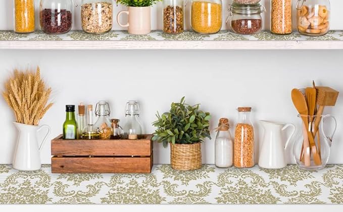 12 x 360 Inch Gold Shelf Liner for Kitchen Cabinets Non Adhesive Kitchen Drawer Liner, Waterproof Shelf Liner Durable Anti-Slip for Kitchen Cabinets Shelf Liner