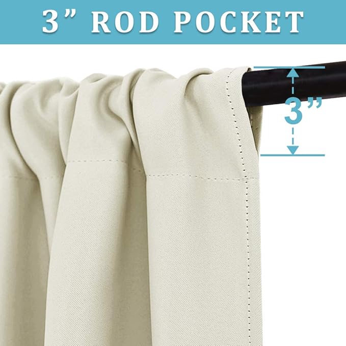RYB HOME Curtains for Bedroom 72 inches Long, Blackout Thermal Insulating Window Treatment Drapes for Living Room Bathroom Basement Laundry Classroom, W 34 x L 72, Beige, 2 Panels