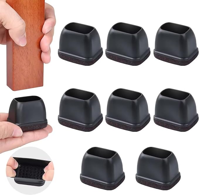 Ezprotekt 8 Pcs Rectangle Black Felt Chair Leg Floor Protectors for Hardwood Floors, Rectangle Silicone Chair Leg Caps, Furniture Leg Covers Cups for Chair Table (Fit L :1.3-1.7", W: 0.6-0.9")