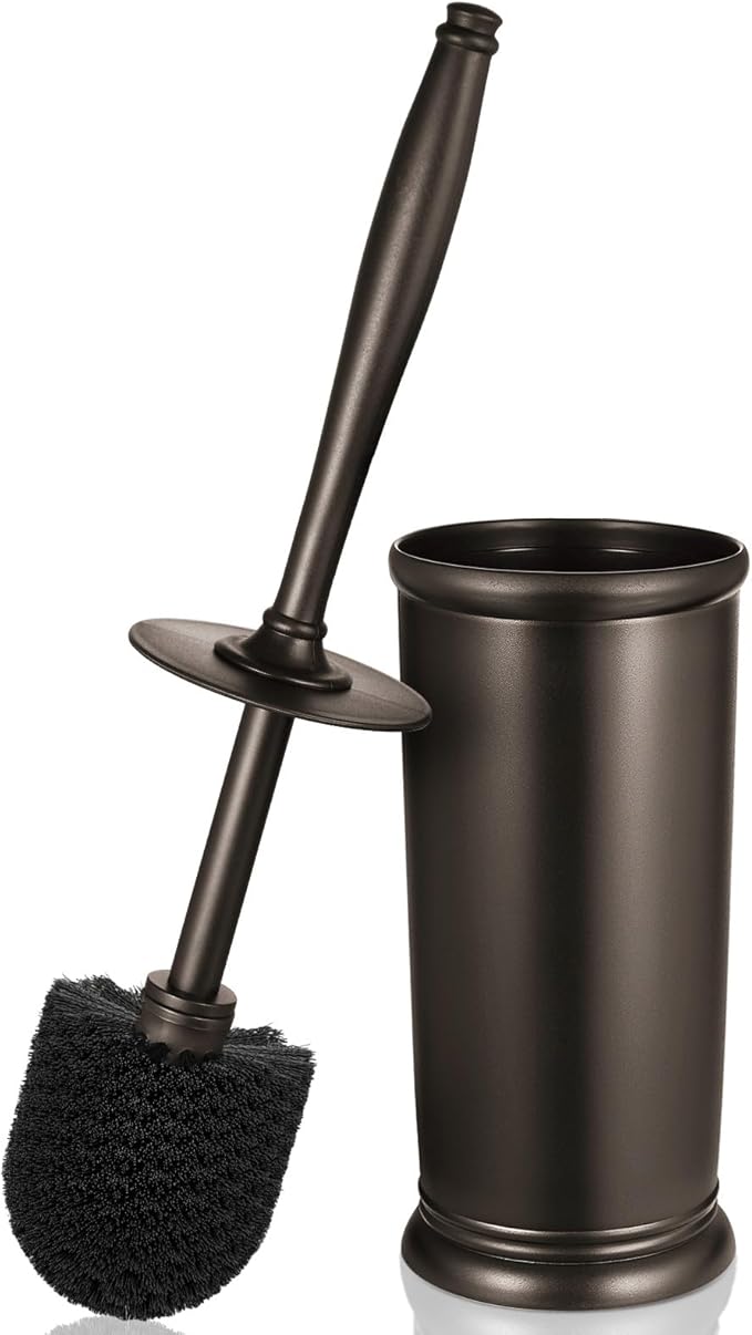 Toilet Bowl Brush Holder Set: Bathroom Deep Cleaning Toilet Scrubber Rim Cleaner with Caddy for Restroom Rv - Hidden Modern Elegant Toilet Clean Decorative Accessories - Bronze