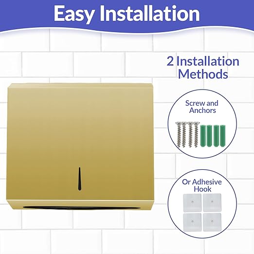 Paper Towel Dispenser Wall Mount, Brushed Gold Stainless Steel Commercial Paper Towel Holder with Lock, Large Capacity 250 C Fold/300 Multifold Towels
