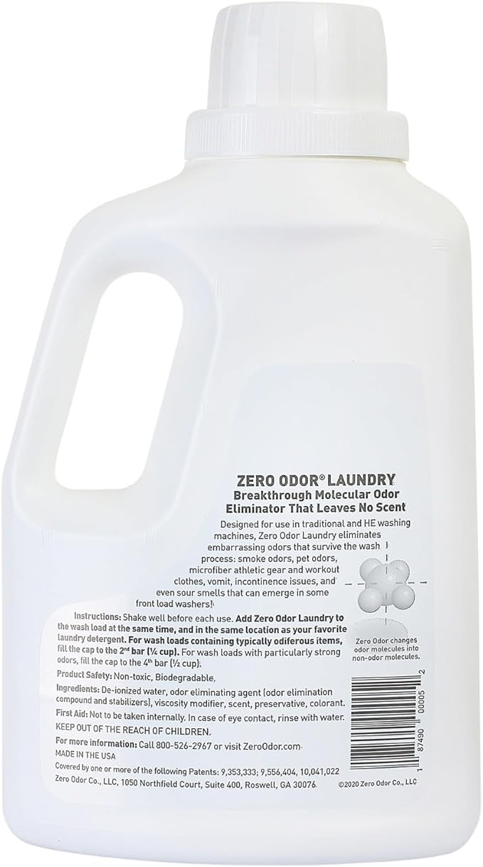 Zero Odor – Laundry Odor Eliminator - Permanently Eliminate laundry Odor – Patented Molecular Technology Best For Clothes, Towels & Linens, Shoes, Bags, Etc. - rinse and refresh Again, 64oz
