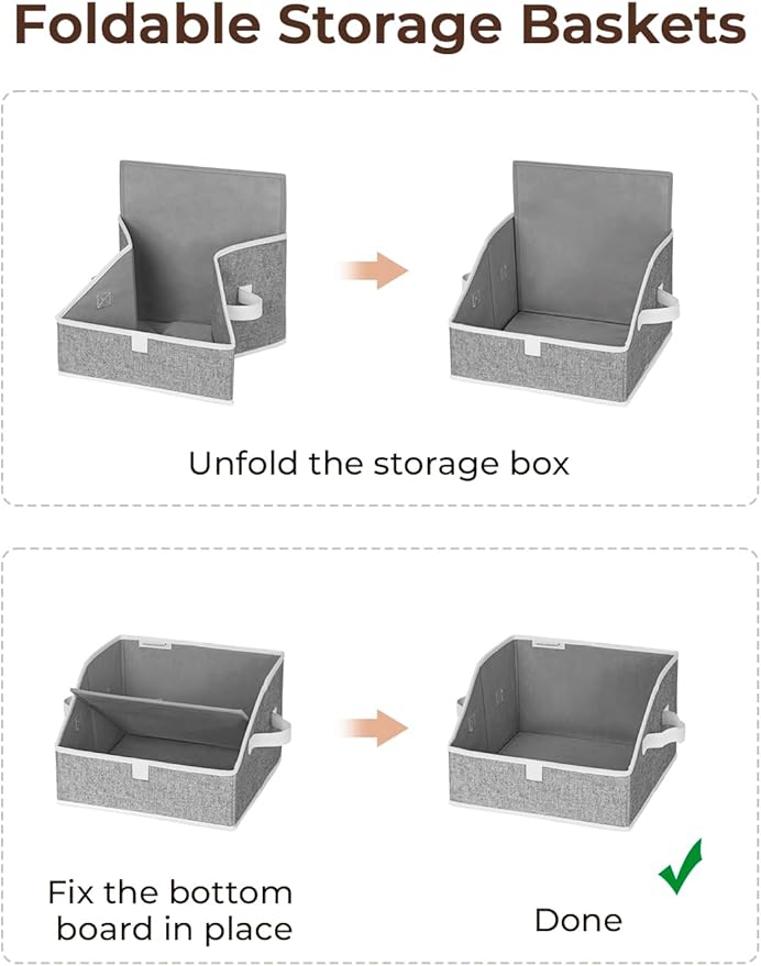 StorageWorks Closet Storage Bins, Trapezoid Organizer Box for Shelves, Fabric Clothes Bin, Foldable Organizing Baskets with Handles, Small, 3-Pack, Gray