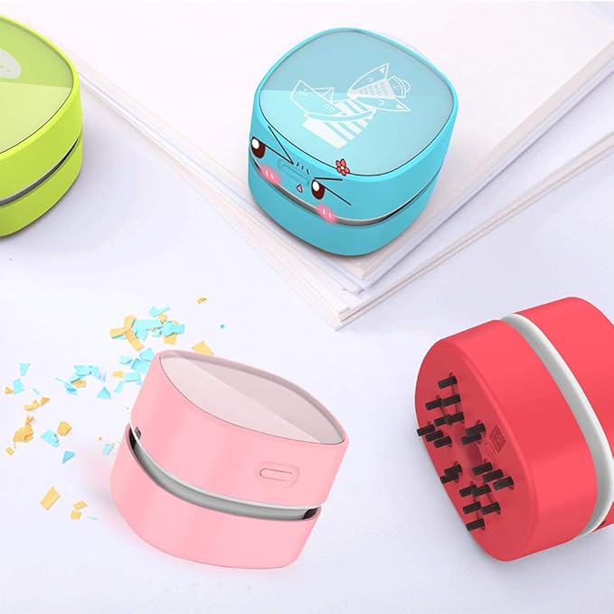 ODISTAR Desktop Vacuum Cleaner,Mini Table dust Sweeper Energy Saving,High Endurance up to 400 mins,Cordless&360º Rotatable for Cleaning Hairs,Crumbs,Computer Keyboard of Gifts for Kids (Pink)