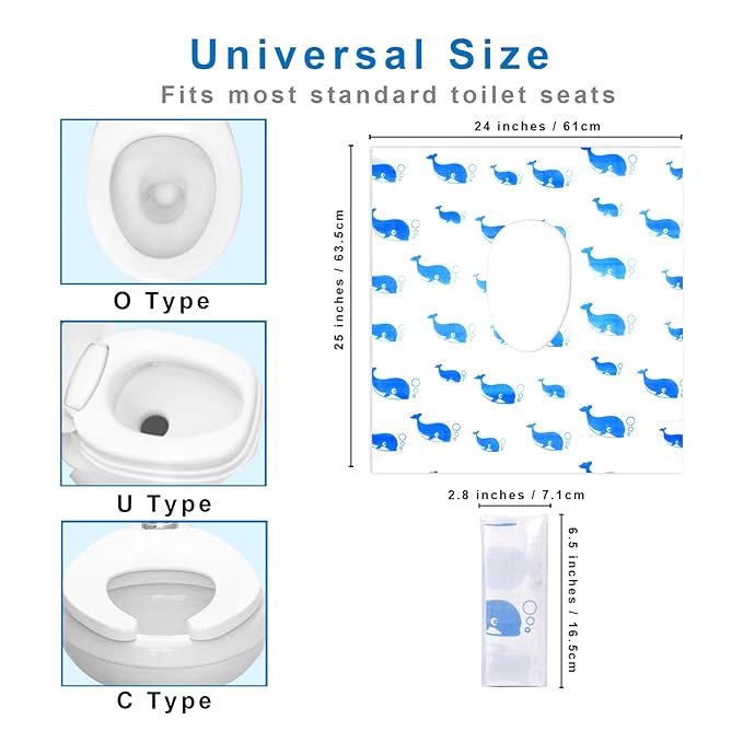 41 Pack Toilet Seat Covers Disposable, Extra Large Disposable Toilet Seat Covers for Adults, Individually Wrapped Potty Training Liners with Non-Slip Adhesives for Kids in Home, Restrooms&Travel -Blue