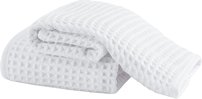 Microfiber Waffle Face Towels, 2 Pieces, Soft, Absorbent, Fast Drying, Lint Free (White)