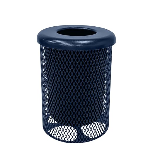 COATEDOUTDOORFURNITURE RFT-TXTDBL Heavy Duty 32 Gallon Round Trash Receptacle, Liner Included, Textured Dark Blue with Flat Top, Made in America