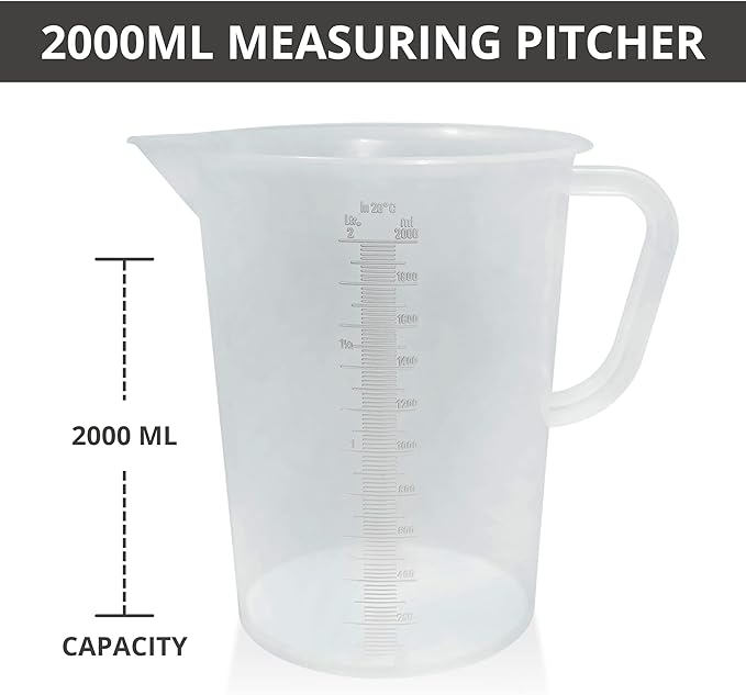 Appletofu Plastic Graduated Measuring and Mixing Pitcher - 2000ml Plastic Graduated Measuring Pitcher - Large Cylinder Graduated Measuring Container with Handle and Pour Spout - 2 Liter