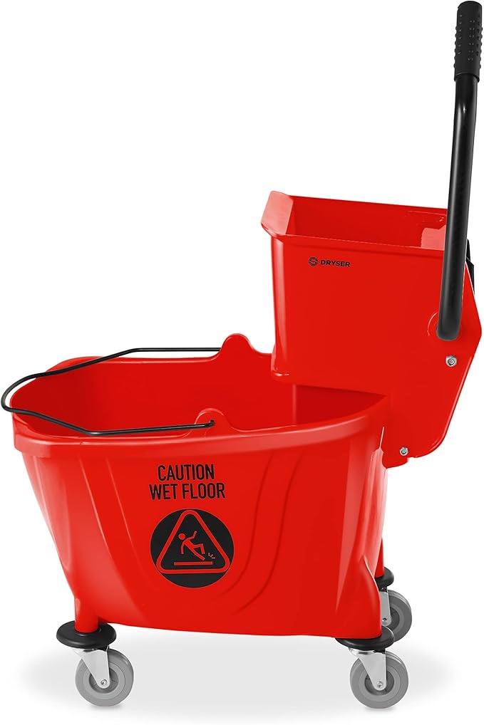 Dryser Commercial Side Press Wringer Combo Mop Bucket, 33 Quart, Red