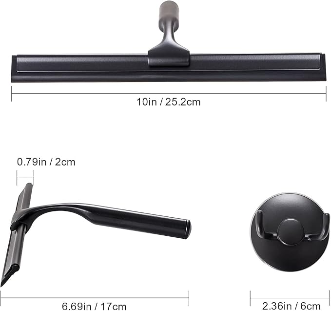 Ettori Shower Squeegee for Glass Doors, Squeegee for Shower Glass Door, Window and Car Glass, Mirrors - All-Purpose Stainless Steel Squeegee, 10 Inches and Black